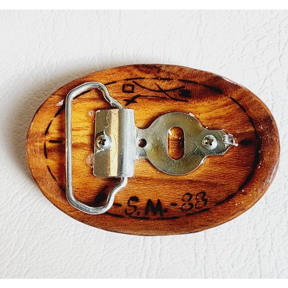 Vintage Belt Buckle Wooden Horse Lacquered Wood Handmade Retro 80s - Picture 3 of 6